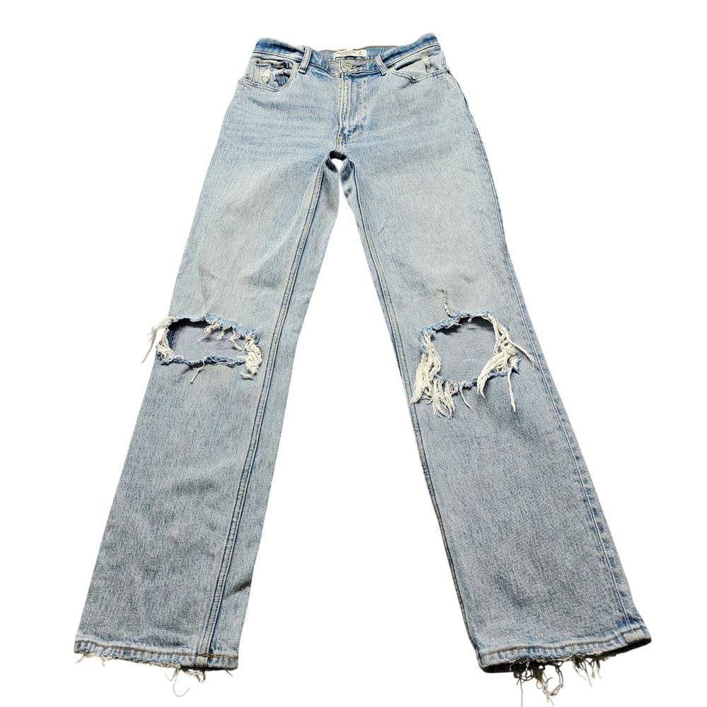 Abercrombie & Fitch 90s Straight Ultra High Rise Jeans 26 Light Wash Distressed